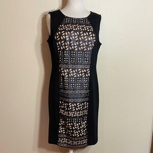 ECI Black Dress with Nude Geometric Front Panel